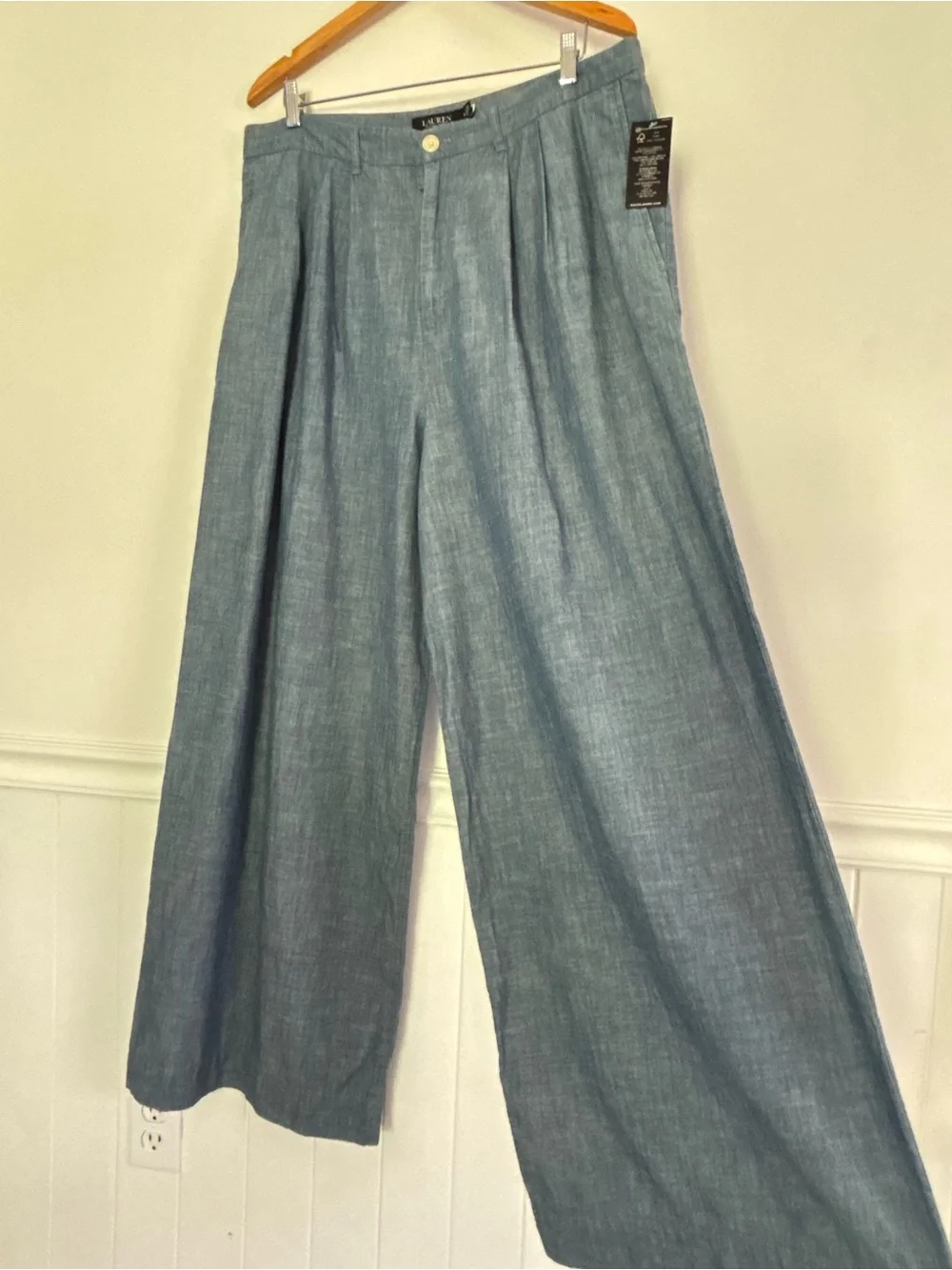 Lauren Ralph Lauren Pleated Chambray Wide Leg Pants Size 16 NEW Classic L64 - Picture 7 of 15